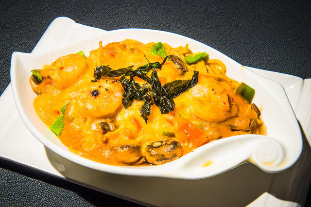 Baked Tom Yum Shrimp Spaghetti